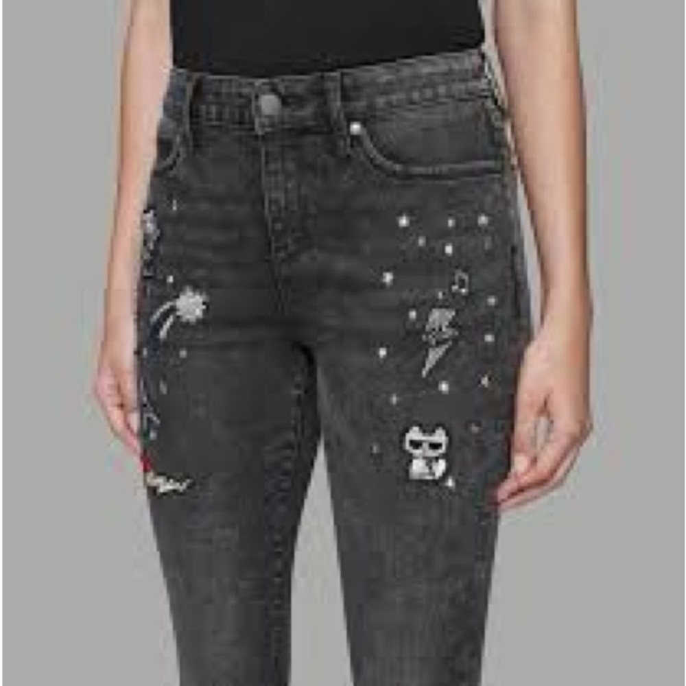 Karl Lagerfeld Charcoal Embellished Ankle Jeans